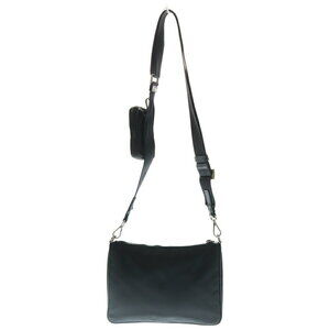 Prada Plate Black Saffiano Logo Shoulder Triangle Bag NYLON Leather RE